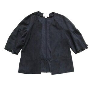 Charlotte Brody Leather Petal Jacket Cardigan Womens XS Navy Blue Suede Open